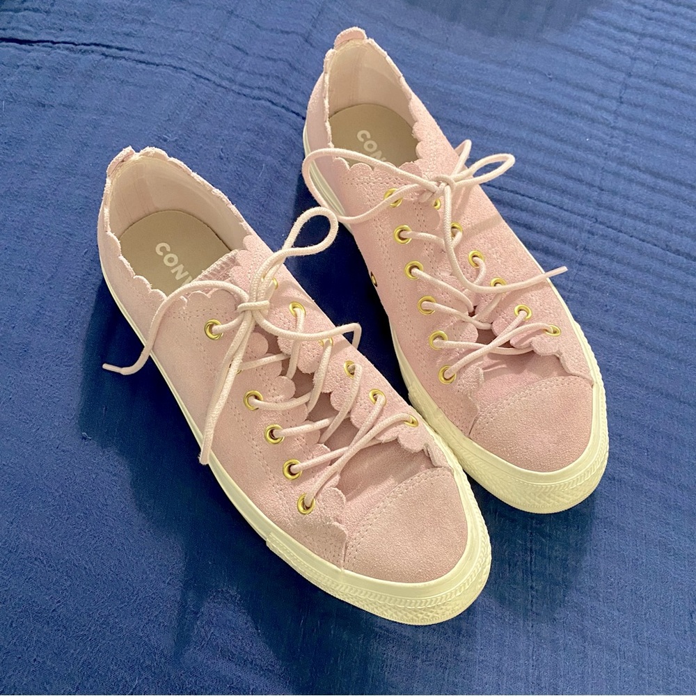 Converse All Star Pink Suede Scalloped Low Top Sneakers